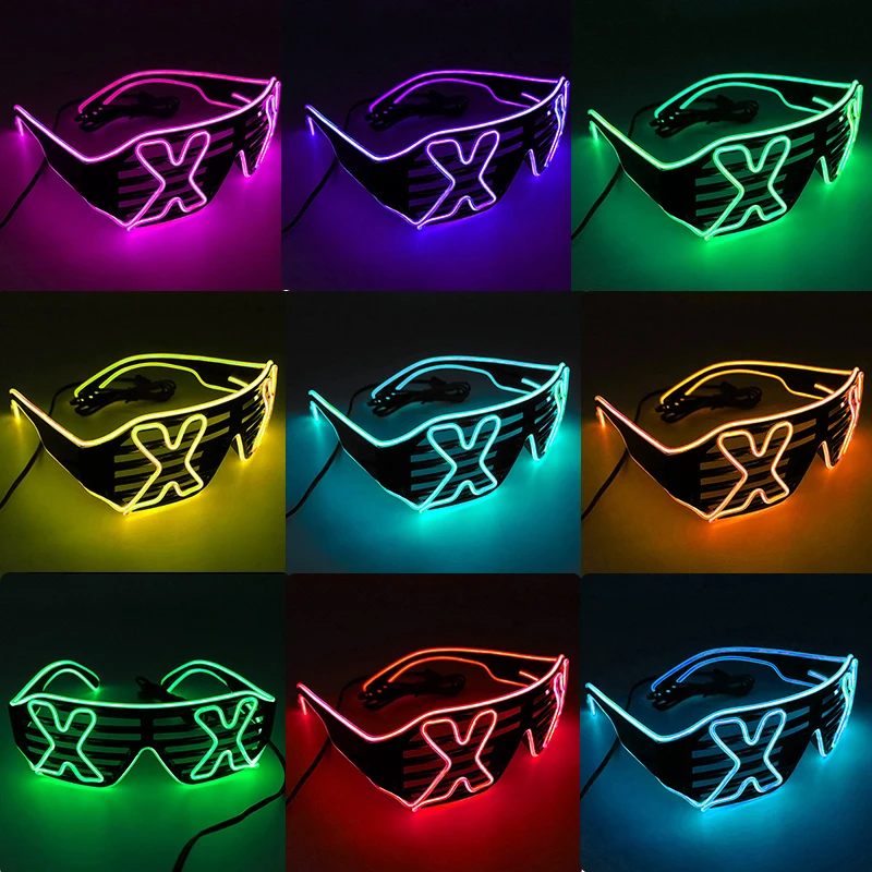 Halloween Costumes Accessory Props LED Shuttler Glasses Boys Girls Novelty Eyewear Nightclub Bar Music Decor Glasses Light