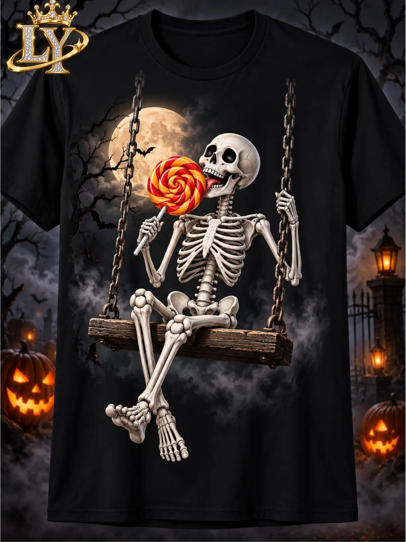 Unisex T Shirt Halloween Skeleton Swing Rose Graphic Spooky Moonlight Cemetery Vintage Design Pure Cotton Crew Neck Short Sleeve Casual Fall Tee