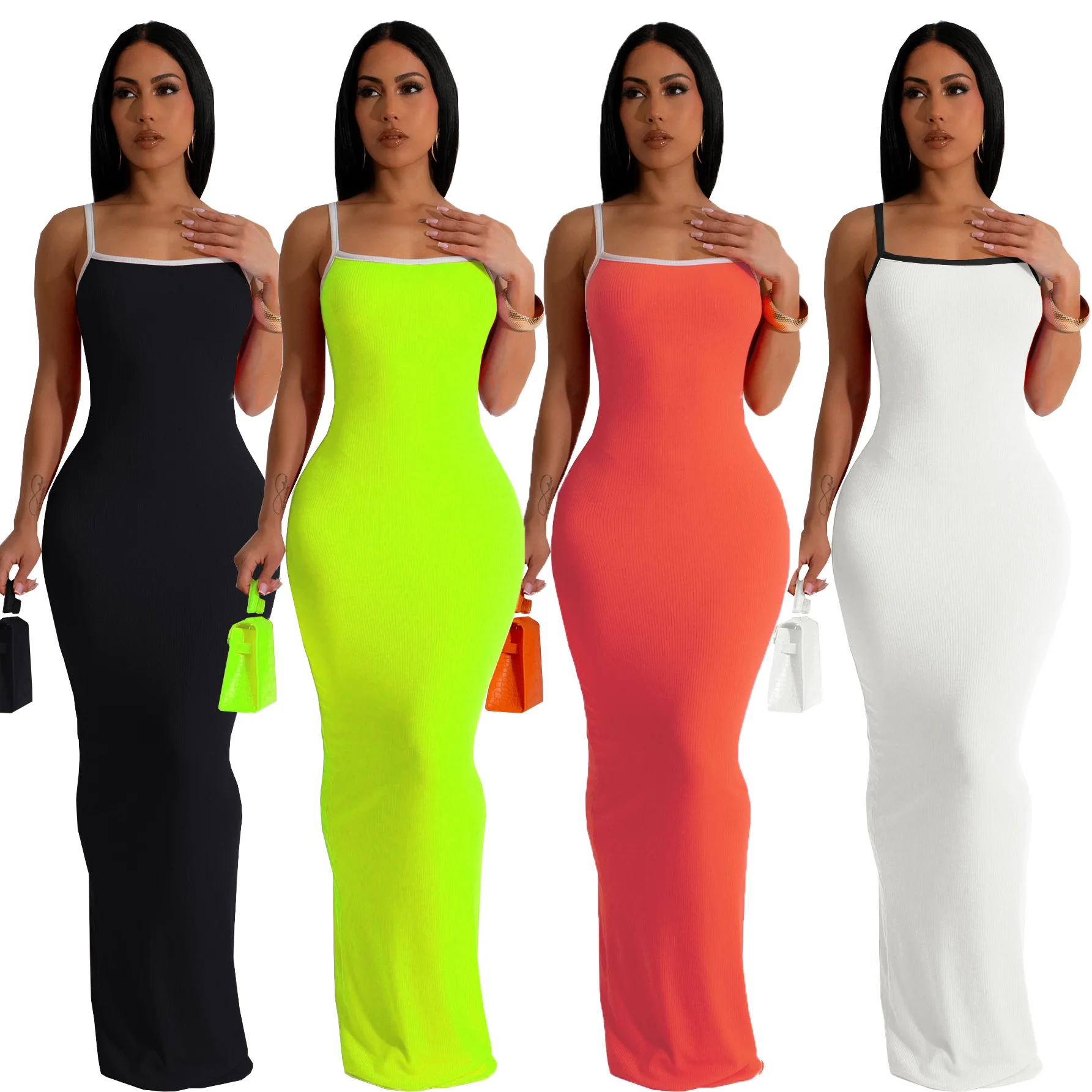

TW449 new women's elegant fashion sexy sling contrast slim casual dress