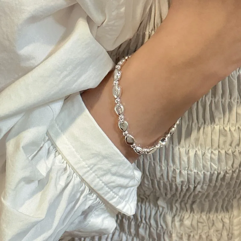 S925 Sterling Silver Niche Design Sense Heavy Industry Bean Bracelet Fashionable Texture Minimalist Headwear Wholesale