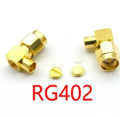 Conector de soldadura de enchufe macho de ángulo recto SMA de cobre de 100 piezas para cable semirrígido RG402