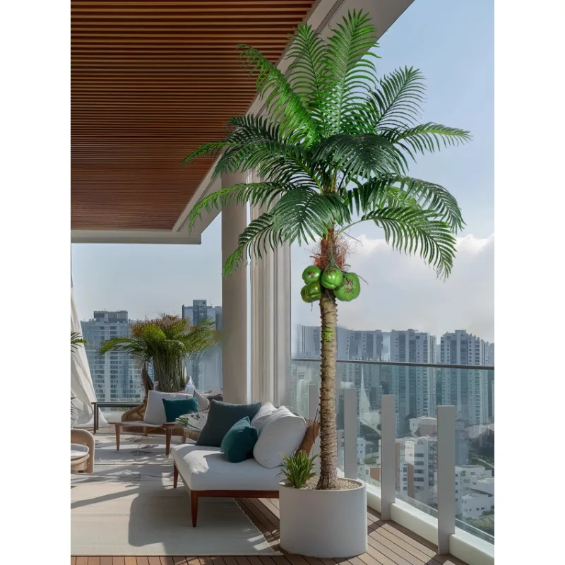 

Large artificial needle sunflower coconut tree green plant fake tree bionic plant indoor living room landscaping view