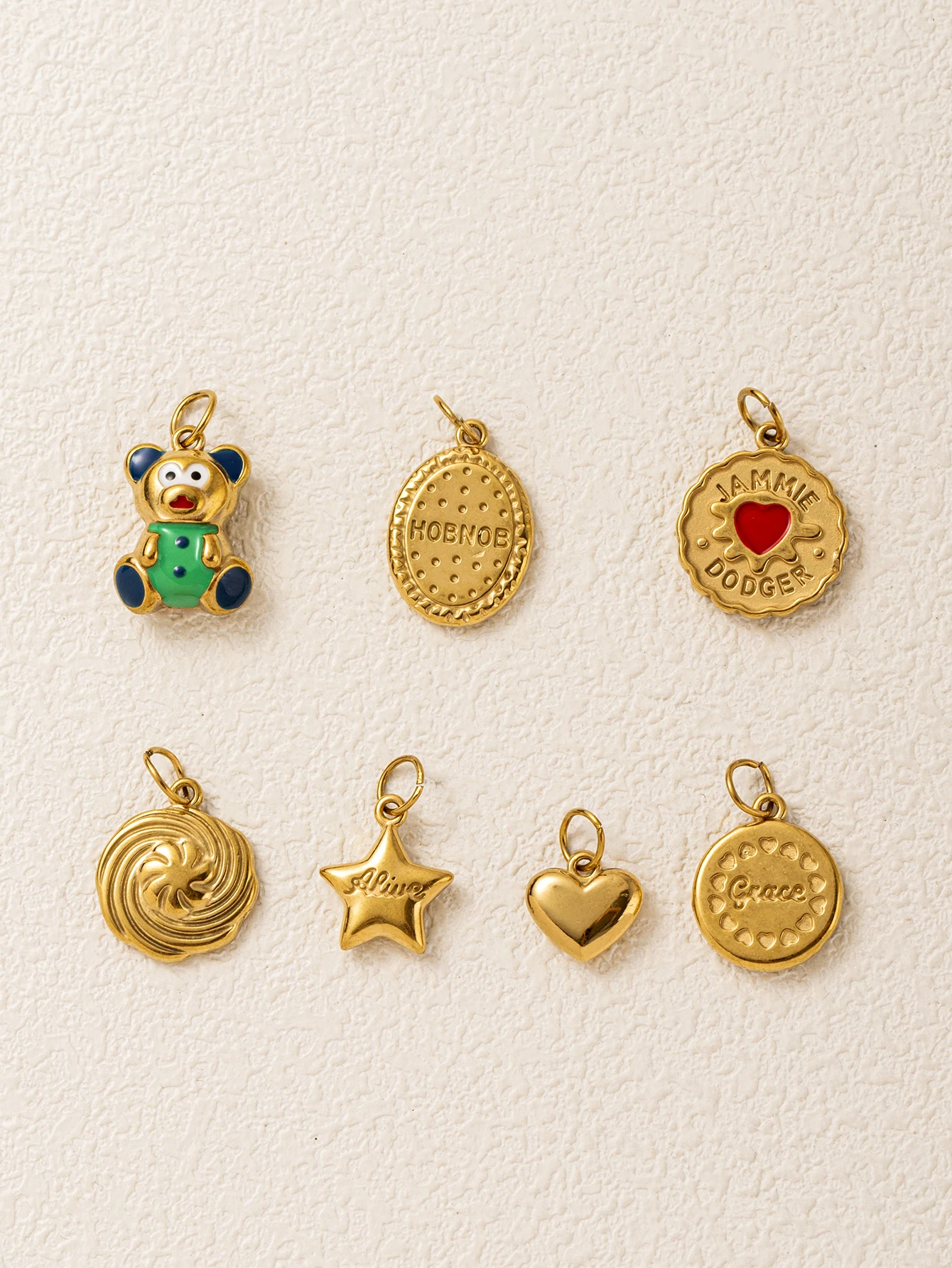 Edelstahl Modischer und Eleganter Teddybär Haferkeks Vitality DIY Anhänger Charms für Schmuck – Detail 3