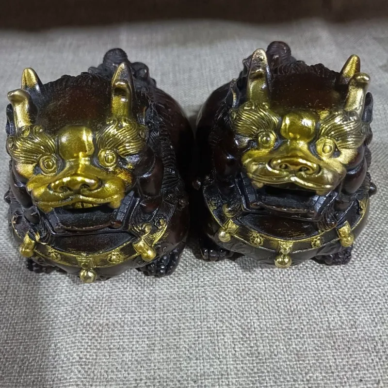 Brass Fortune Pair of Ornaments, Wealth , Prosperity Pixiu, Home Living Room and Store Decoration