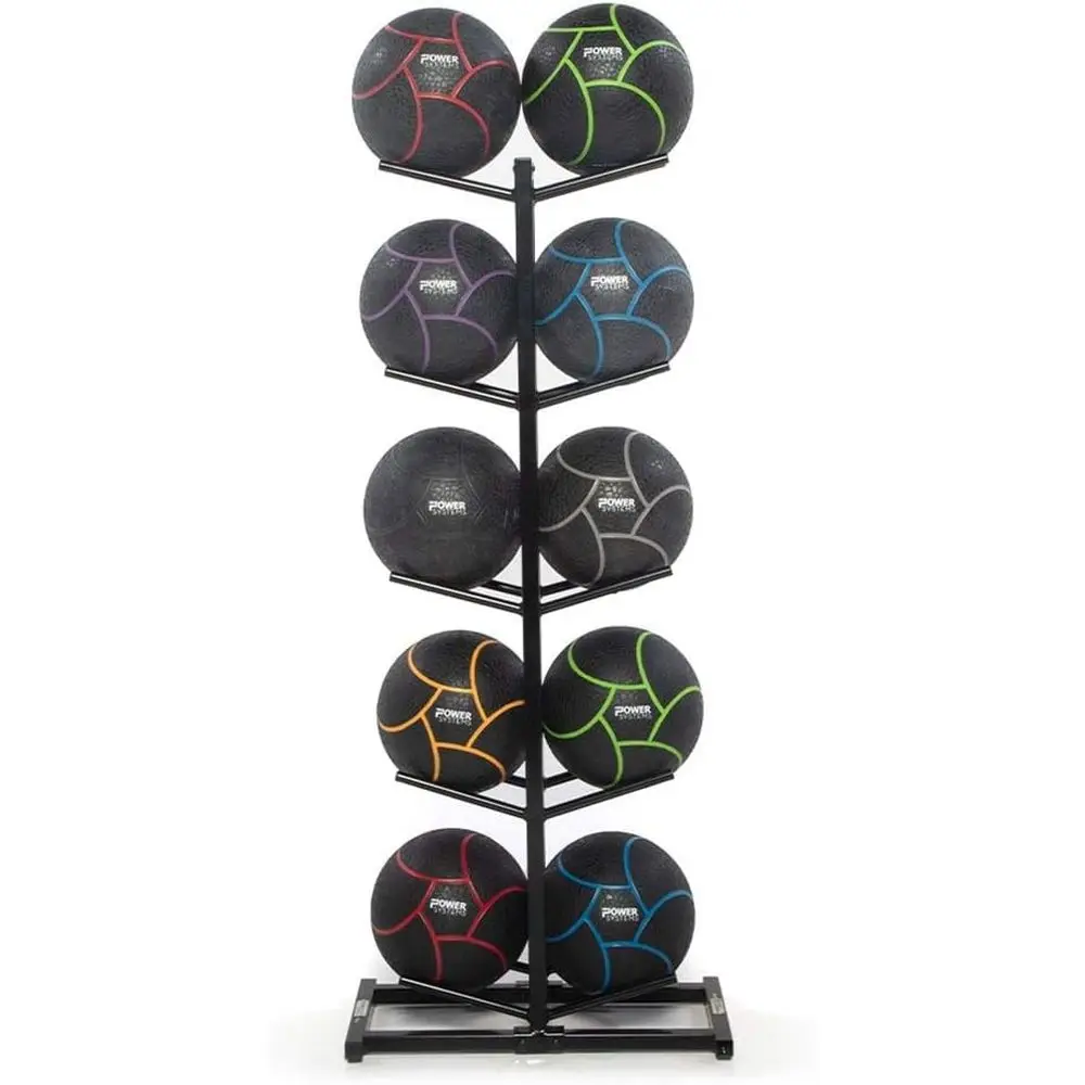 

Стойка для хранения двух медицинских мячей, вмещает 10 мячей, органайзер для спортзала, 23x11x52 дюйма, черный