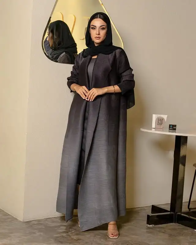 Miyake Pleated 2025 Spring New Women's Robe Coat Fashion Gradual Starry Sky Print Long Sleeve Extended Windbreaker Trench Coat