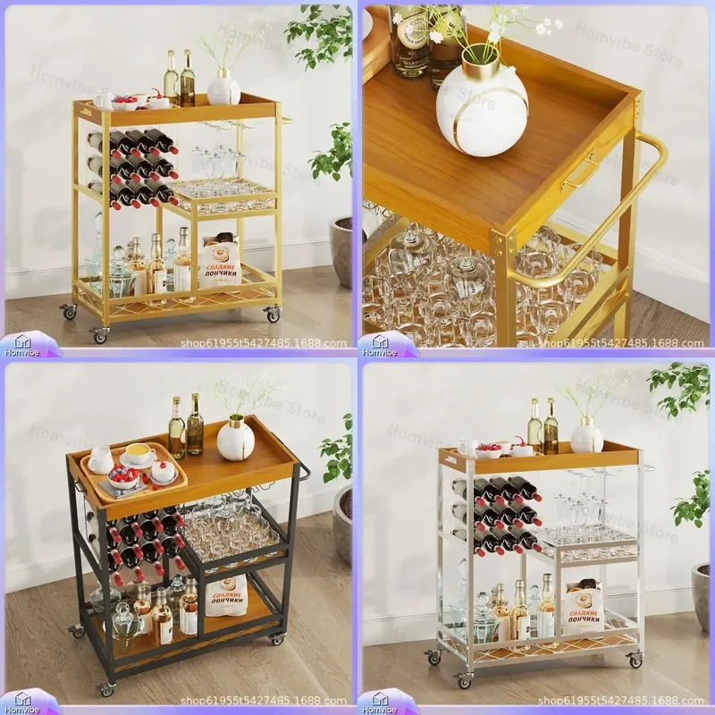 Mobile Food Cart Wrought Iron Cake Delivery Trolley Multi Functional Hand Push Tea Service Cart Small Commercial Restaurant