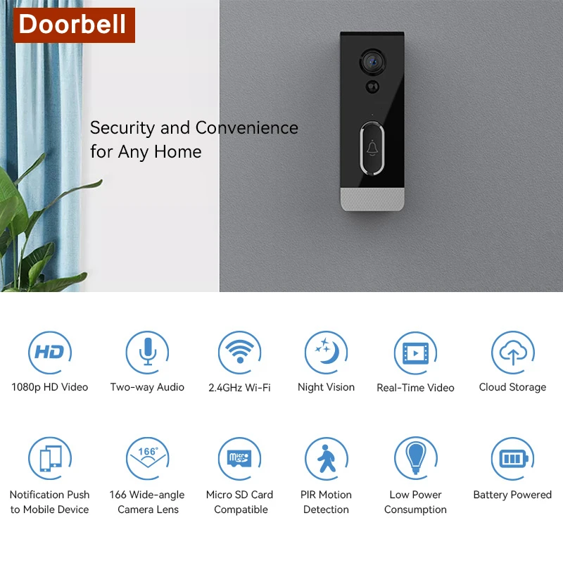 Tuya-ワイヤレスドアベル,スマートホーム,屋外,セキュリティ保護,Wifi,alexa,Google,スマートライフ用のドアベル
