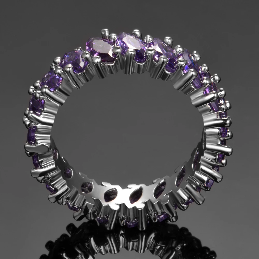Luxury Purple Amethyst Round Silver Color Rings For Women Anniversary Engagement Fashion Ring Girl\'s Daily Party Gifts