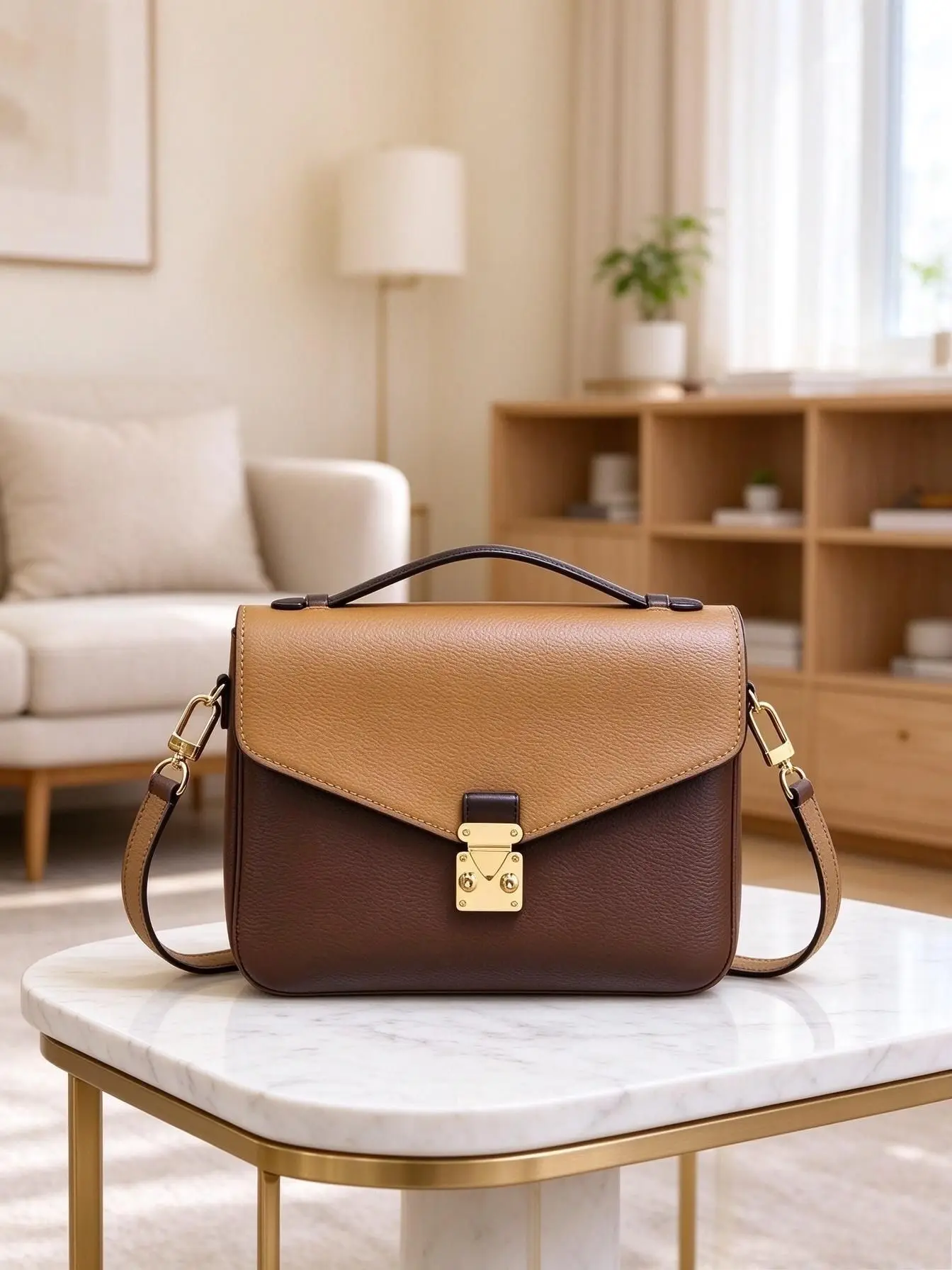 Fashion Contrast Color Flap Handbag for Women, Portable Top Handle Satchel Purse, Removable Adjustable Crossbody Strap Shopping Travel Bag