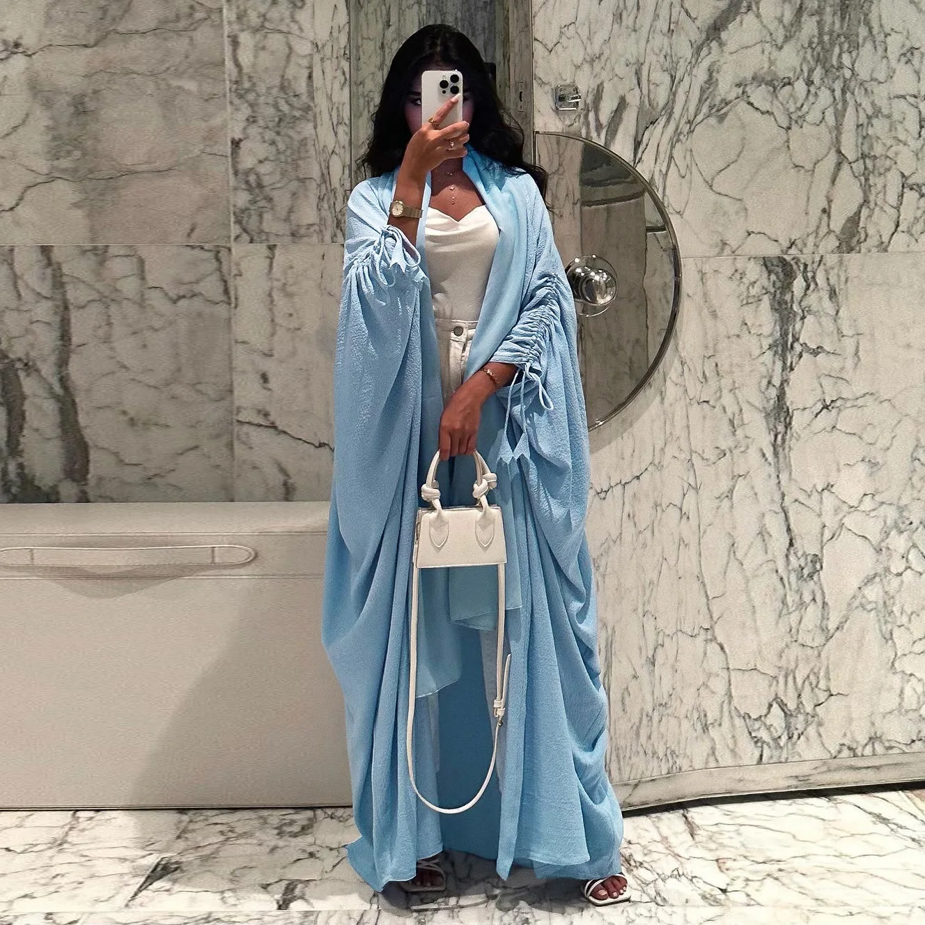 Muslim Open Front Abaya Women Kaftan Batwing Sleeves Loose Maxi Length Ramadan Dress Women Abayas Jilbabs Outwear Cardigan Coat