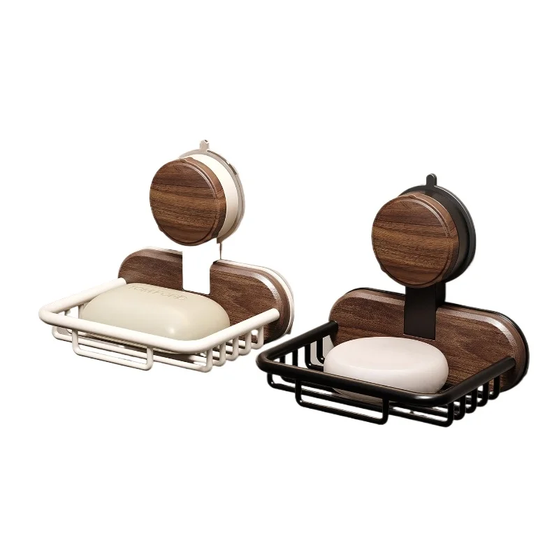 

Walnut Suction Cup Soap Drain Box Bathroom Wall Mounted No Punching Storage Box Toilet Soap Box Shelf