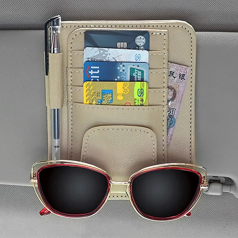 Car Sun Visor Mutil-Pocket Storage Organizer Auto Interior Accessories Car Documents Pouch Credit Card Sun Glasses Pens Holder