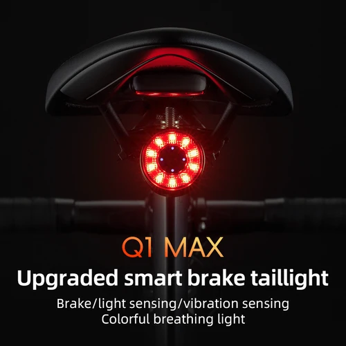 ROCKBROS-luz trasera inteligente para bicicleta, carga tipo C, detección de freno automático, luz trasera LED, accesorios de lámpara para bicicleta de aleación de aluminio Q1MAX