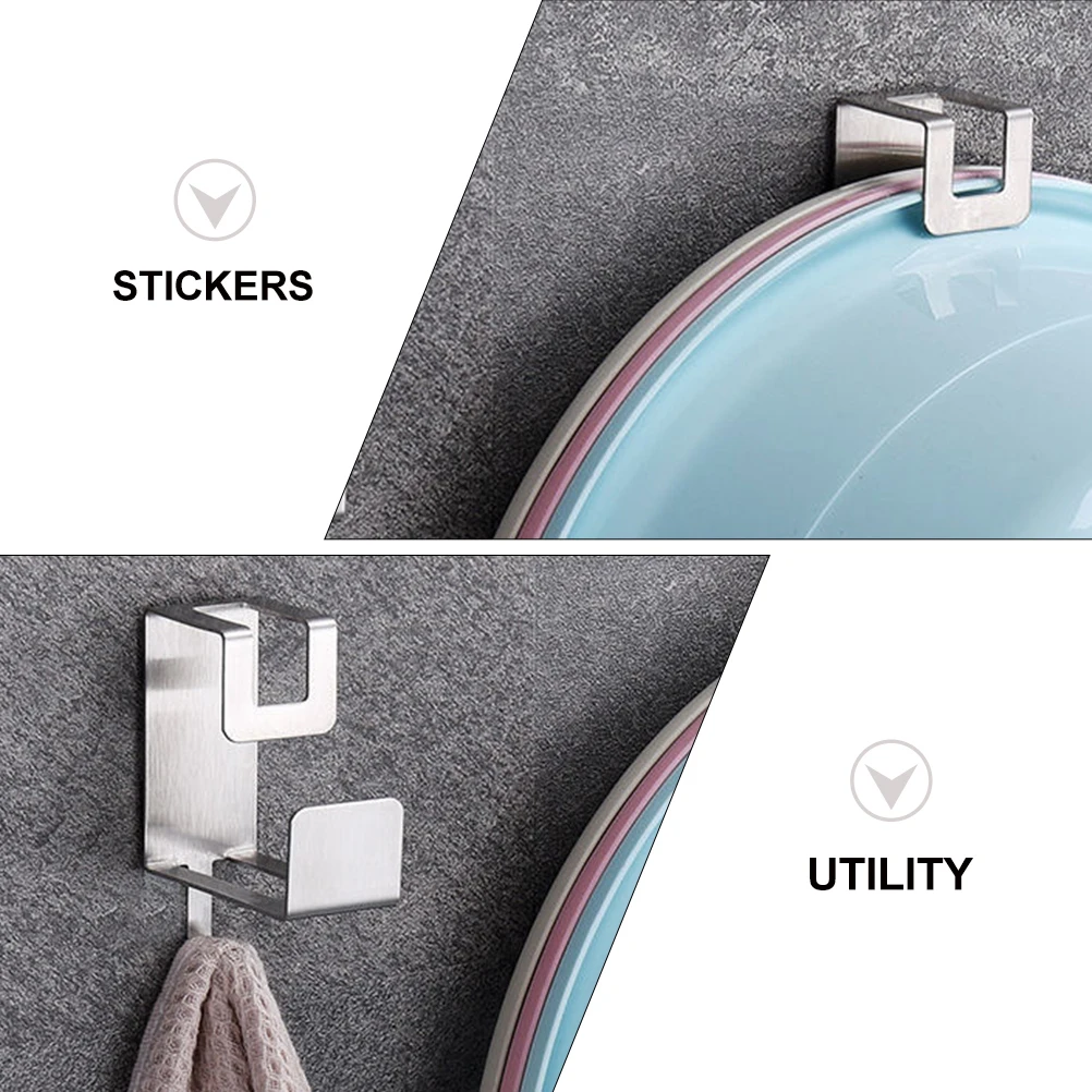 2Pcs Durable Washbasin Hanger Self-Adhesive Wall Mount Organizer Vertical Space Utilization Washbasin Rack Bathroom Storage Hook