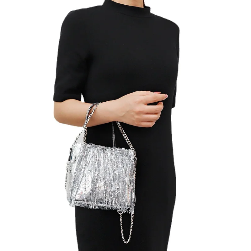 2023 New Trendy Rhinestone Shoulder Bag for Women Luxury Designer Wedding Handbags with Chain PU Leather Evening Clutch Purses