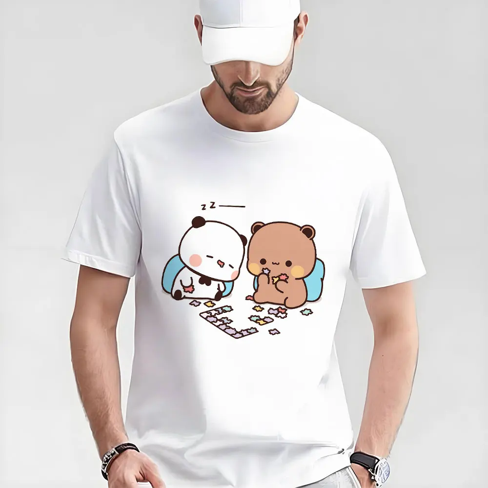 Bubu & Dudu playing board game Anime Gift t shirt kawaii Panda Bear Cartoon Graphic tee Cute Y2K Clothes All size Tee S-6XL