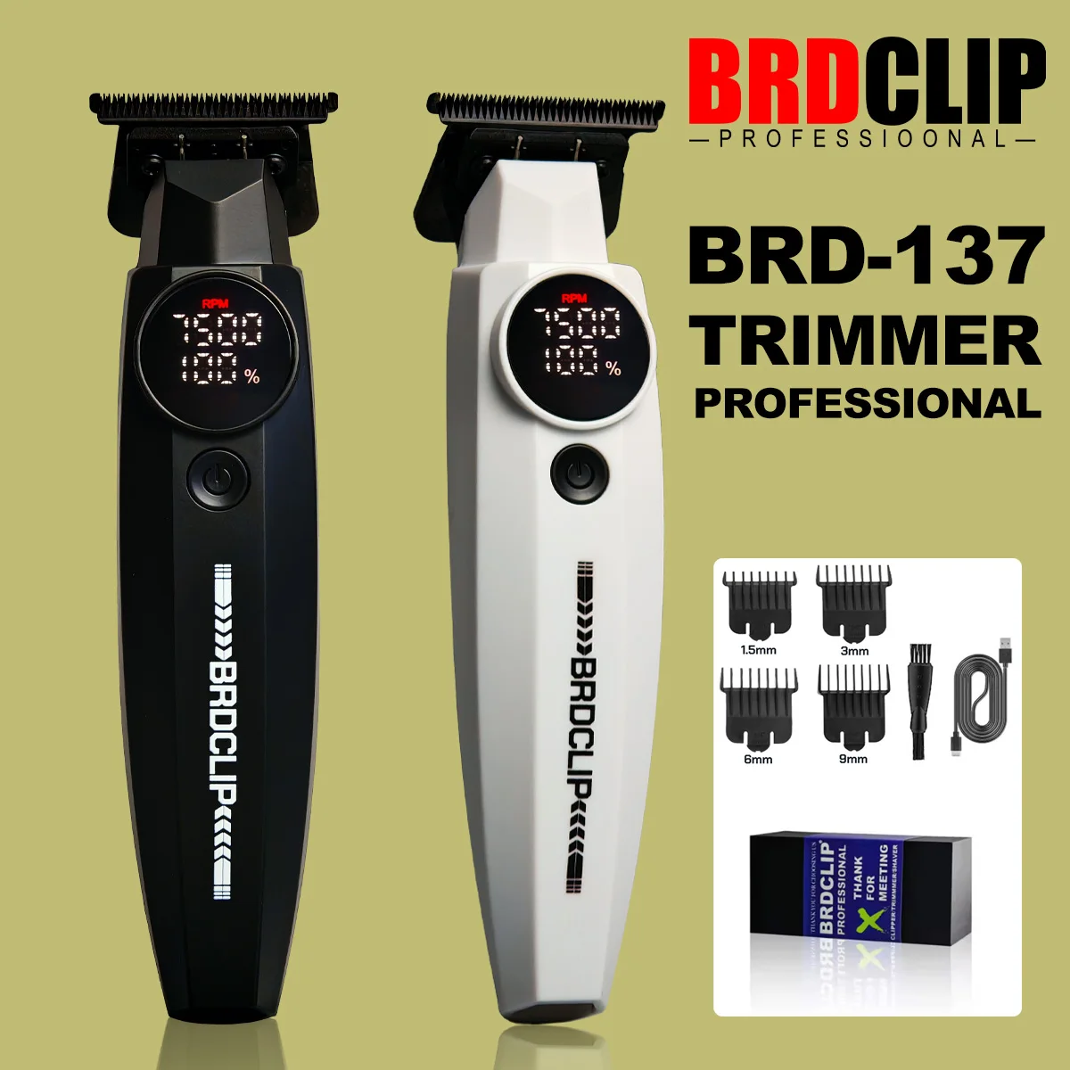 

Профессиональный триммер для волос BRD-137 7500 об/мин, мужская машинка для стрижки волос, триммер для бороды, белая и черная бритва