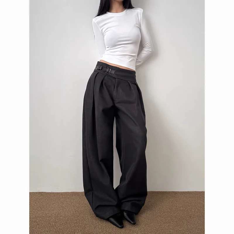 ZHIZOU Women Black Urban Pants Harajuku Baggy Pants 2000s Y2k Vintage Streetwear Japanese Style Trousers Spring Clothes 2026