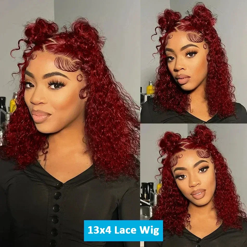 99J Burgundy Bob Curly Wigs Deep Water Wave Lace Front Wig Human Hair Short Bob Human Hair Wigs 13x4 Lace Front Bob Wigs Woman