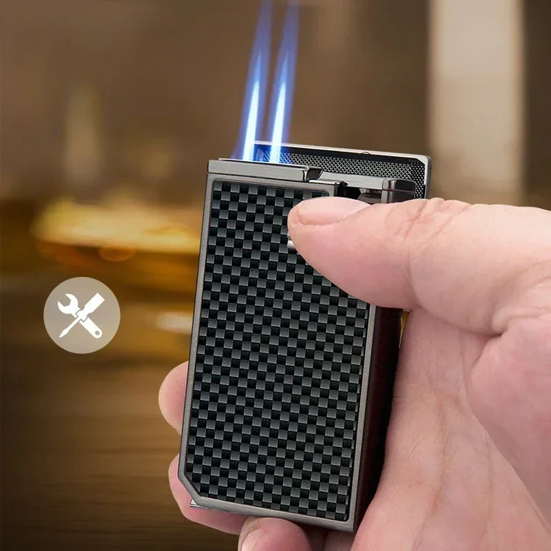 2024 New Honest Transparent Gas Window Double Fire Direct Lighter Cigar Windproof Gas Lighter Men's High-grade Gift