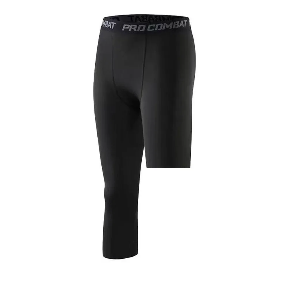 Men Compression Pants Base Layer Exercise Trousers Running Tight Sport Cropped One Leg Leggings Basketball Football Yoga Fitness