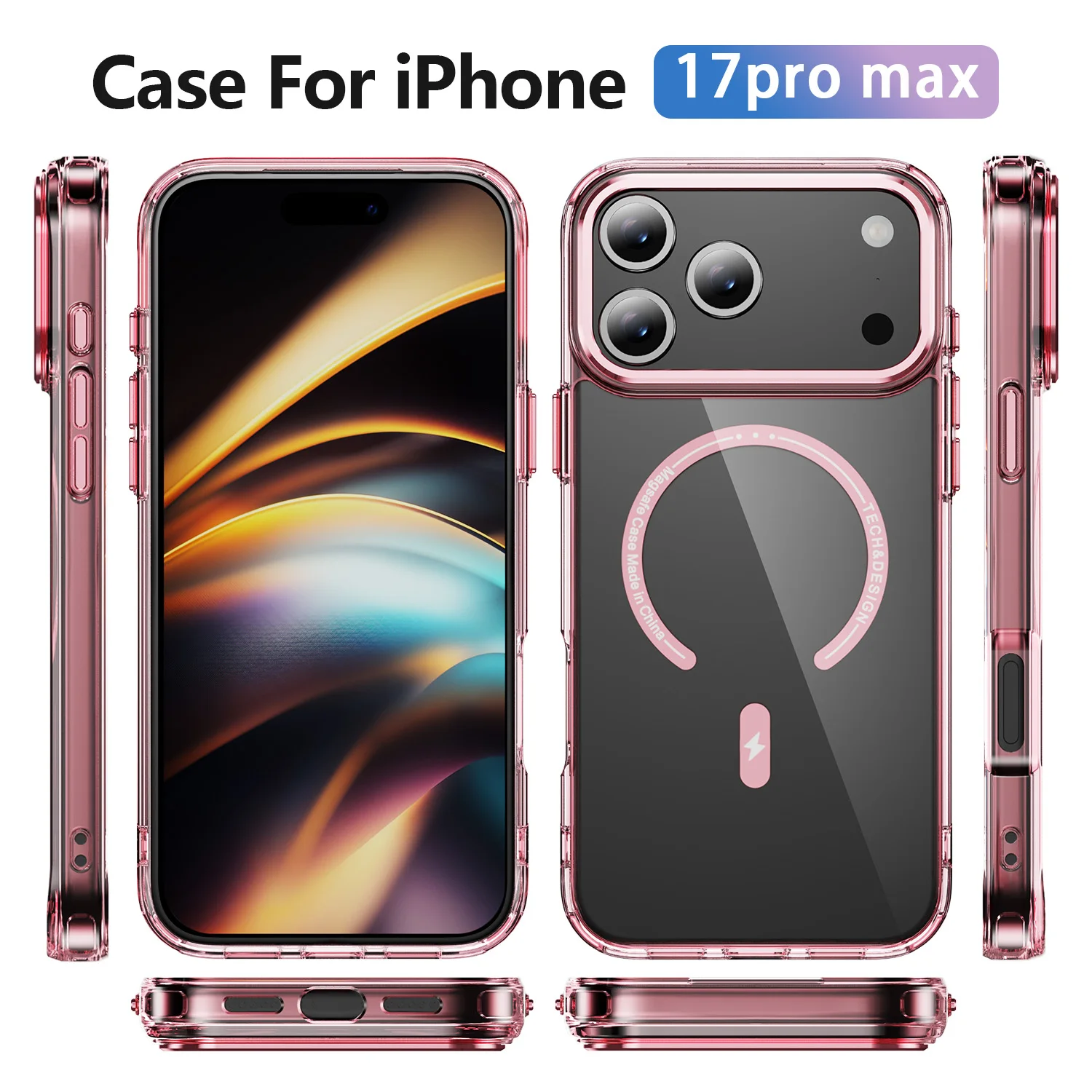 新型高級透明マグネット式レンズ保護付きスマホケース iPhone 17 Air、16E、16、14、15、13、12 Pro Max Plus対応 Magsafe対応 耐衝撃カバー