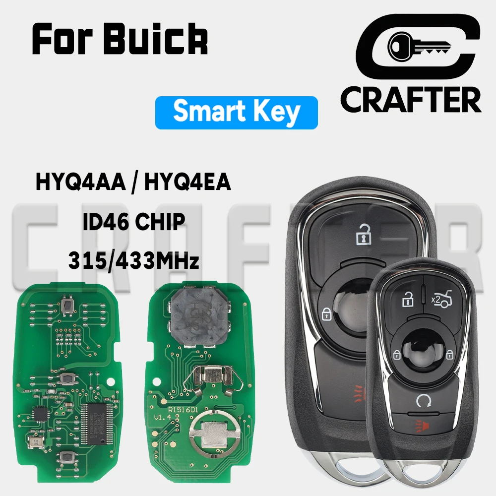 Key Crafters ID46 CHIP HYQ4AA 315MHz HYQ4EA 433MHz Smart Remote Car Key For Buick Envision LaCrosse 2017~19 ENCORE 3 to 5 Button