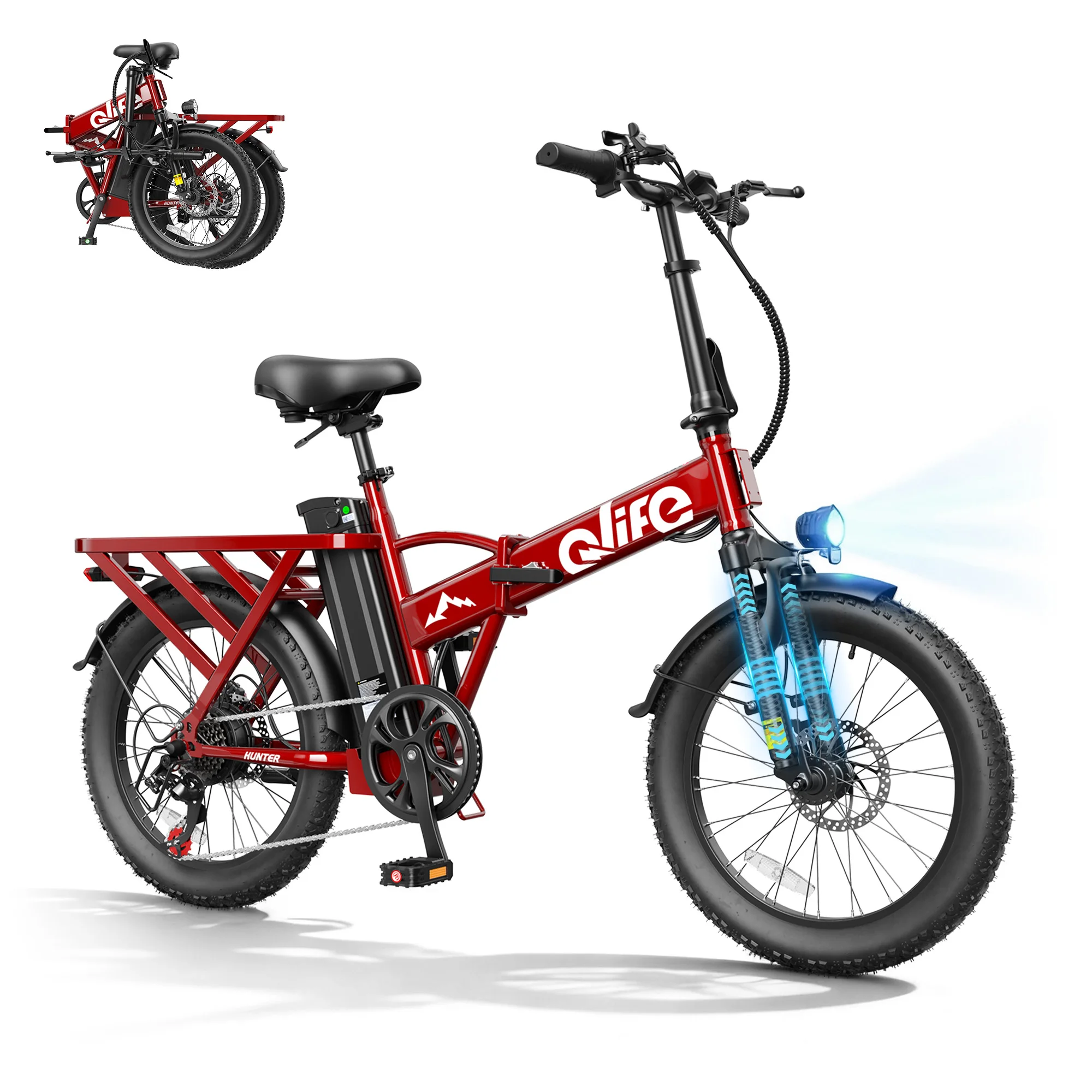 Qlife 20"×3" Fat Tire Foldable Ebike, 1200W Peak Motor 48V 13.5Ah Battery, 28MPH 65Mi Long Range Electric Bicycle image 6