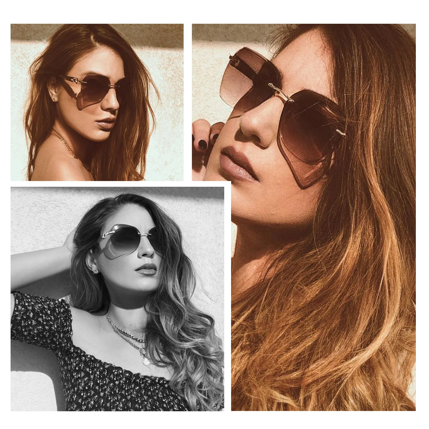 ZENOTTIC Modische Damen-Sonnenbrille ohne Rand, trendige geometrische Diamantschliff-Verlaufsgläser, UV-Schutz – Detail 11