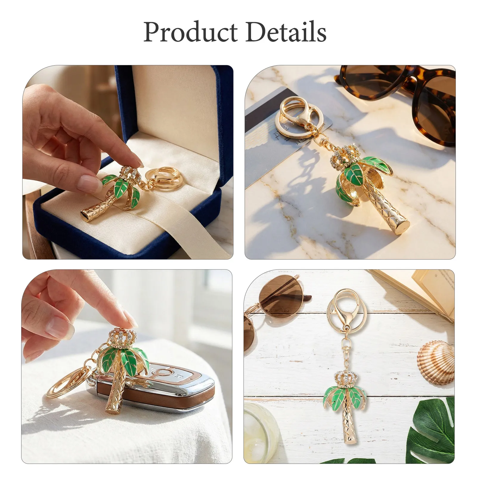 Coconut Tree Keychain Rhinestone Crown Lobster Clasp Tropical Beach Keyring Summer Bag Charm Hawaii Style Gift