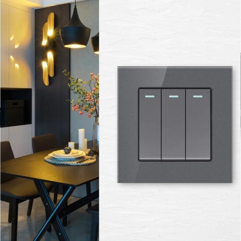 

Grey Glass 13A UK CE Electrical Wall Switches Water Heater Dimmer Curtain Fan Speed Doorbell Fuse Air Conditioner Light Switch