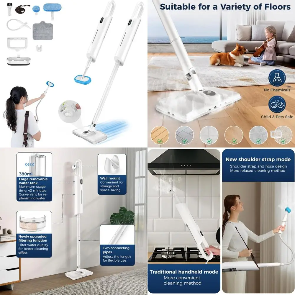 

All-in-One Multipurpose Steam Mop for Home Floor Cleaning with Detachable Handheld, LED Display Screen and Long-Lasting Durabili