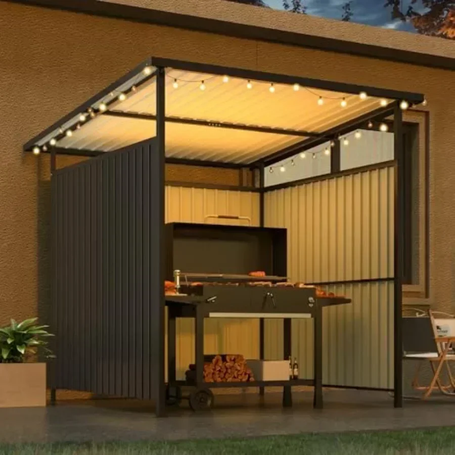 6' X 6' Outdoor Hardtop Grill Gazebo with Metal Awnings for Patio and Decks Small Lean-to BBQ Gazebo in Gray Durable Weather-Re