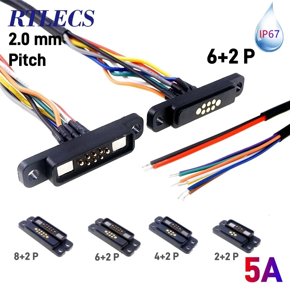 Image of 1/3/5 Sätze wasserdichter zweireihiger Hochstrom-5A magnetischer Pogo-Pin-Stecker 4 6 8 10 männlich weiblich Pitch 2.0 DC Power Charging IP67