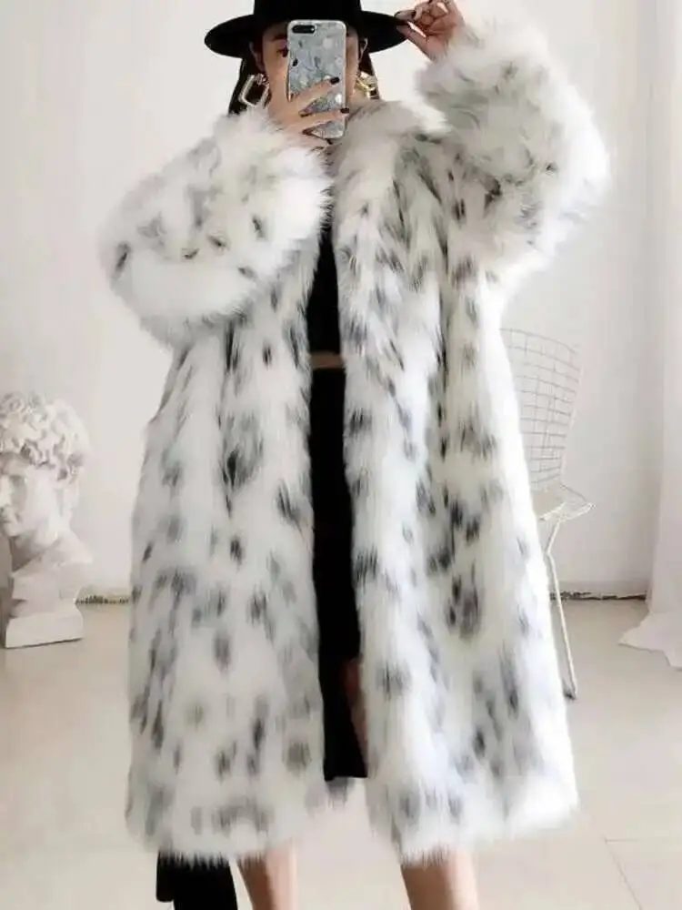 Turndown Collar Luxury  Fur Coat 2026 Autumn Fashion New Overcoat Leopard Print Elegant Women's Long Jacket 5CNN1K