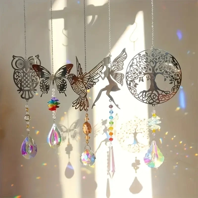 1/5 pieces, crystal sun catcher with prism, rainbow maker for window hanging, interior decoration, owl, hummingbird, butterfly d