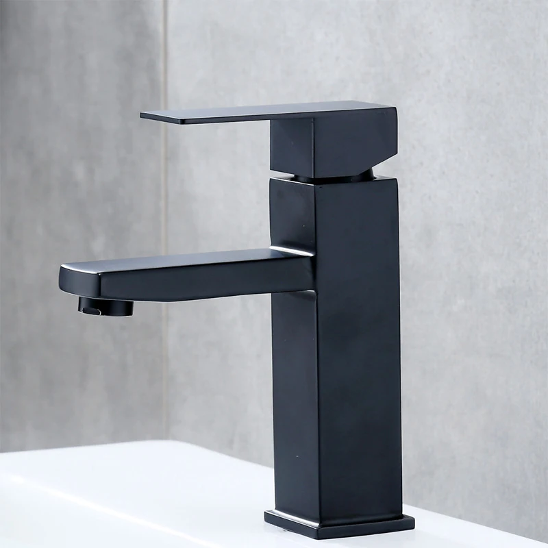 Black stainless steel bathroom faucet basin household hot and cold water, wash basin washbasin faucet single hole, free mail