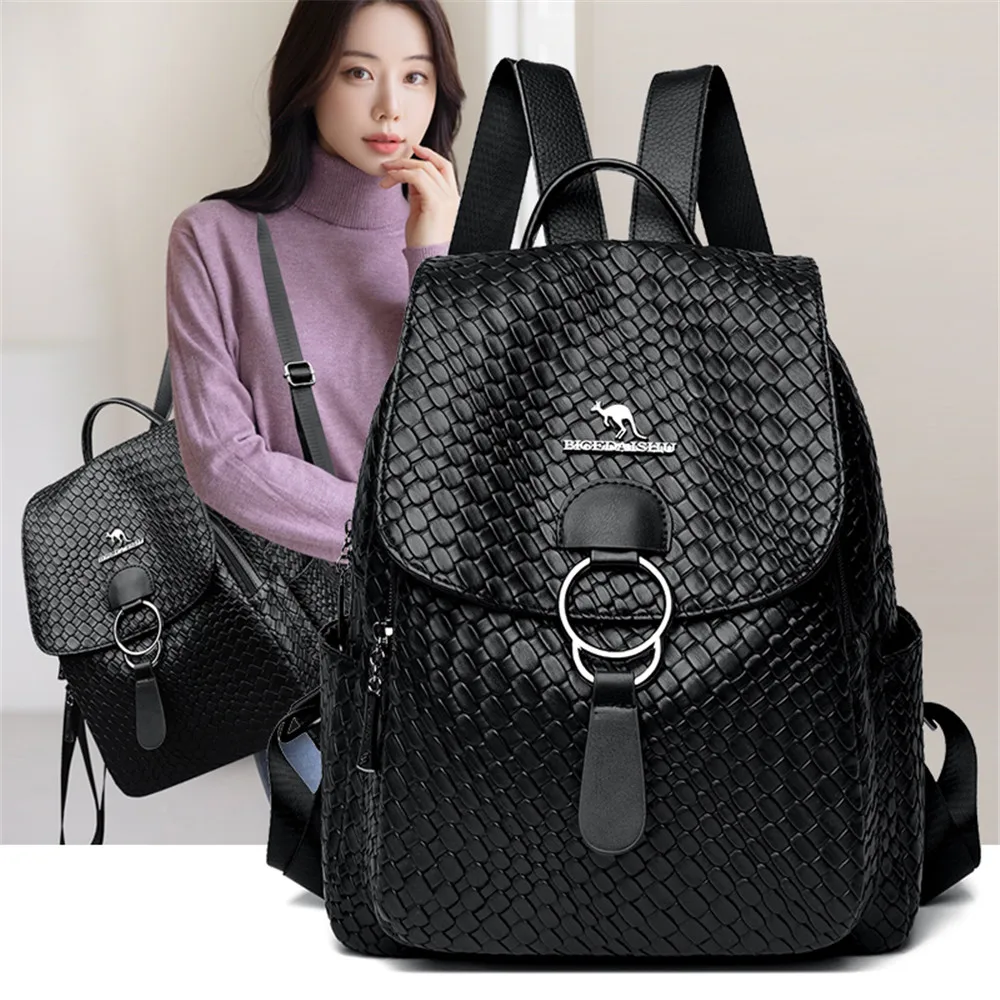 Mochilas de couro macio para mulheres, Mochila de grande capacidade, Bagpack feminino de viagem casual para meninas adolescentes