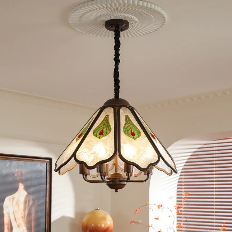 Medieval restaurant chandelier, new Chinese designer dining table enamel color retro French lamps