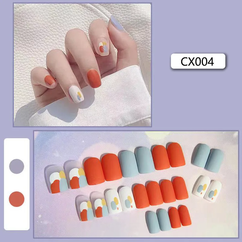 24 stks/set Eenvoudige Ultradunne Geen Sporen Lijm Druk op Nagels Franse Dragen Kunstnagels Verwijderbare Nep Nagel Tip Zoete Effen Kleur