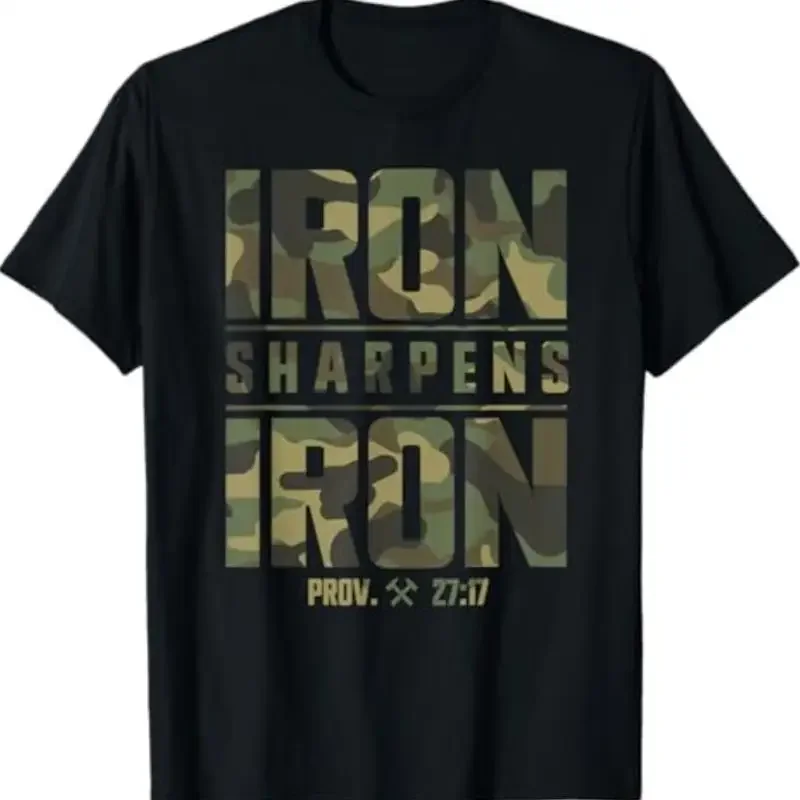 Iron Sharpens Christian Men Camo Scripture Gym Workout T Shirt