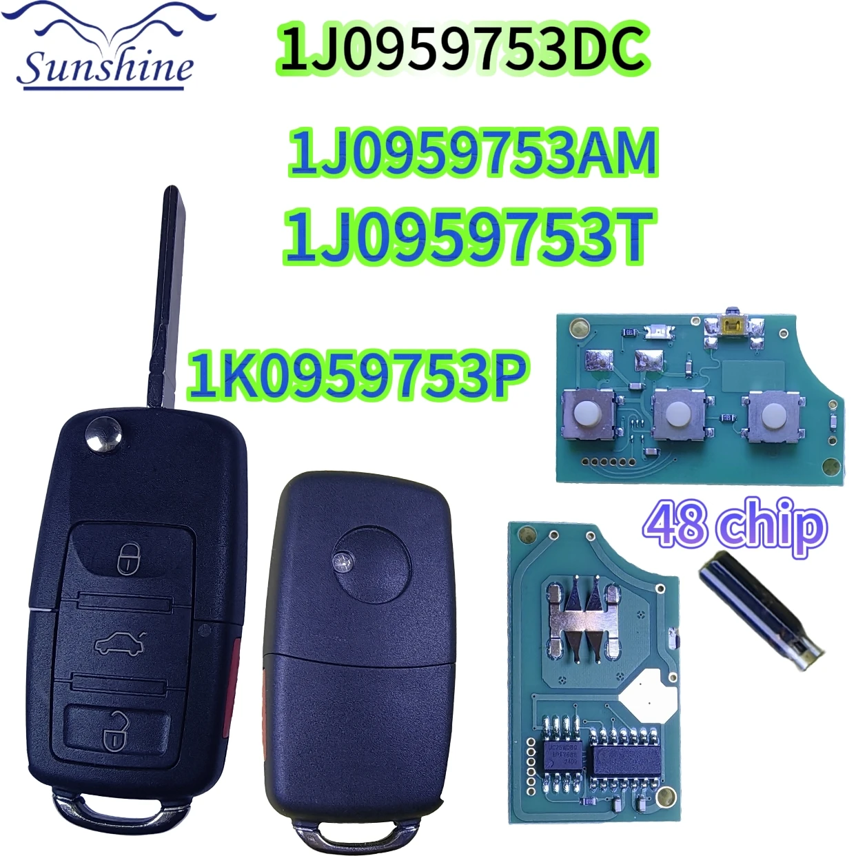 

1J0959753AM 110959753DC 1K0959753P Car Remote Key for VW Beetle Golf Passat Jetta 315Mhz ID48 2000-2006 Key Fob