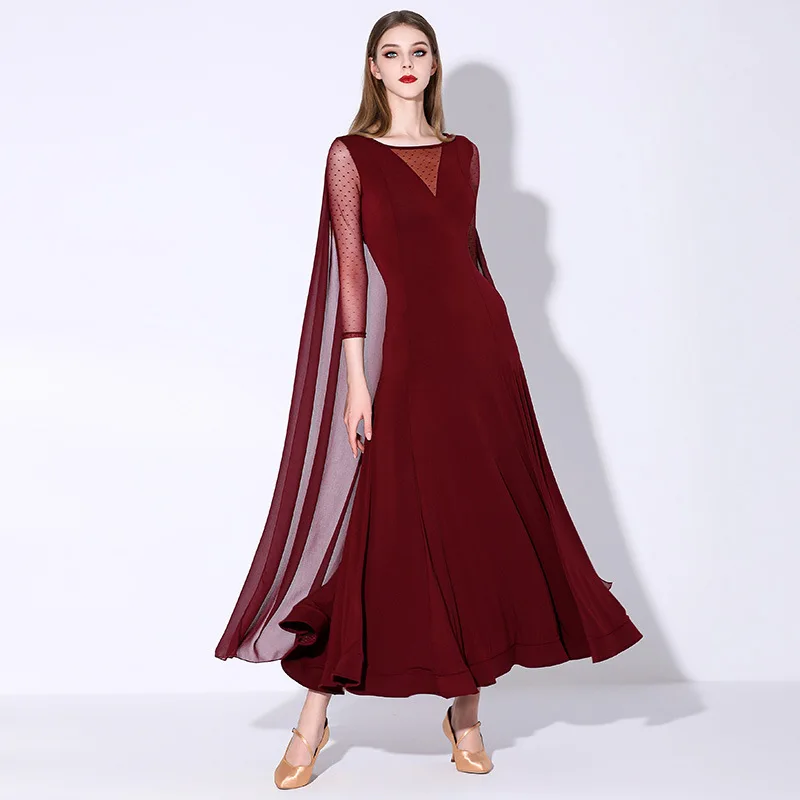 

Modern Dance Dress National Standard Dance Clothing Design Sense Crystal Linen Cotton Ballroom Dance Dress