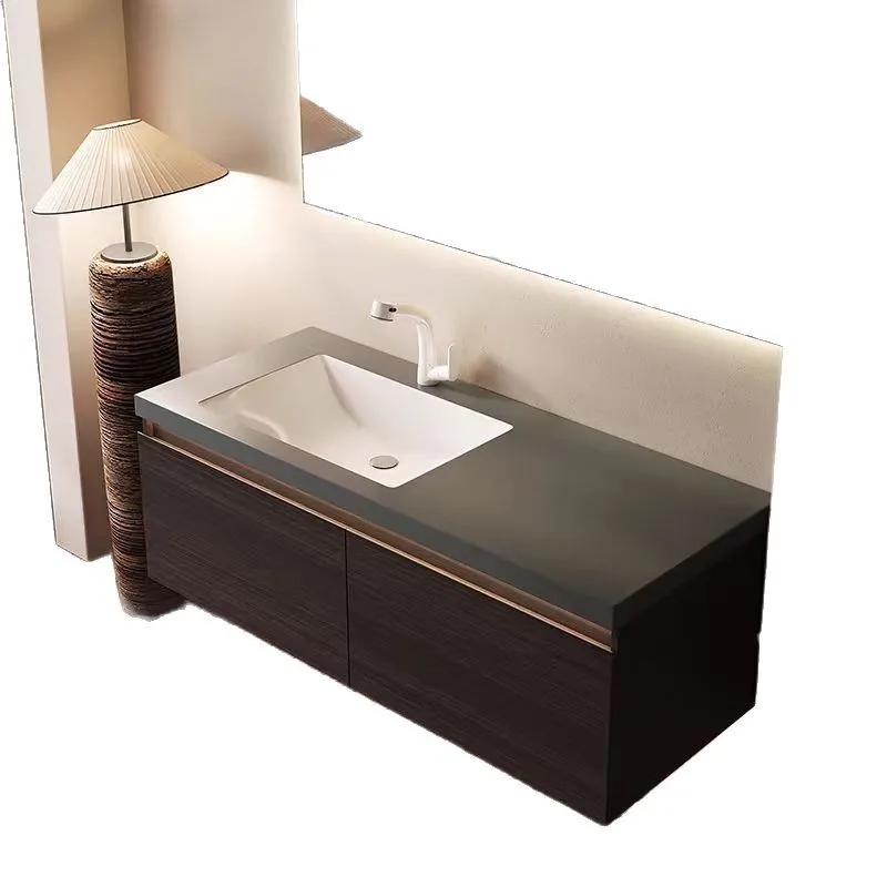 

Medieval and modern wind rock slab hot bending integrated basin smart bathroom
