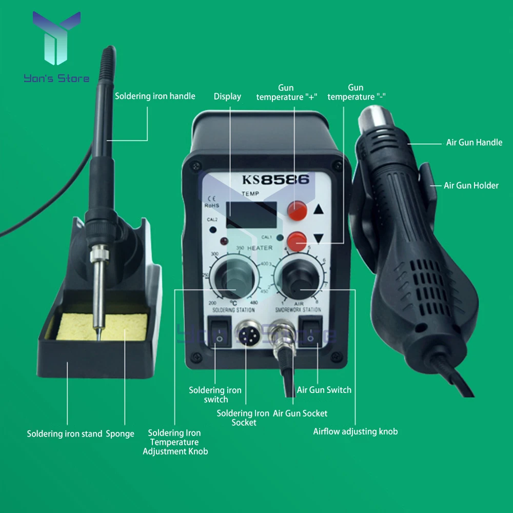 8586 LED Digital Soldering Station Hot Air Gun Rework Station Electric Soldering Iron For Phone PCB IC SMD BGA Welding 700W