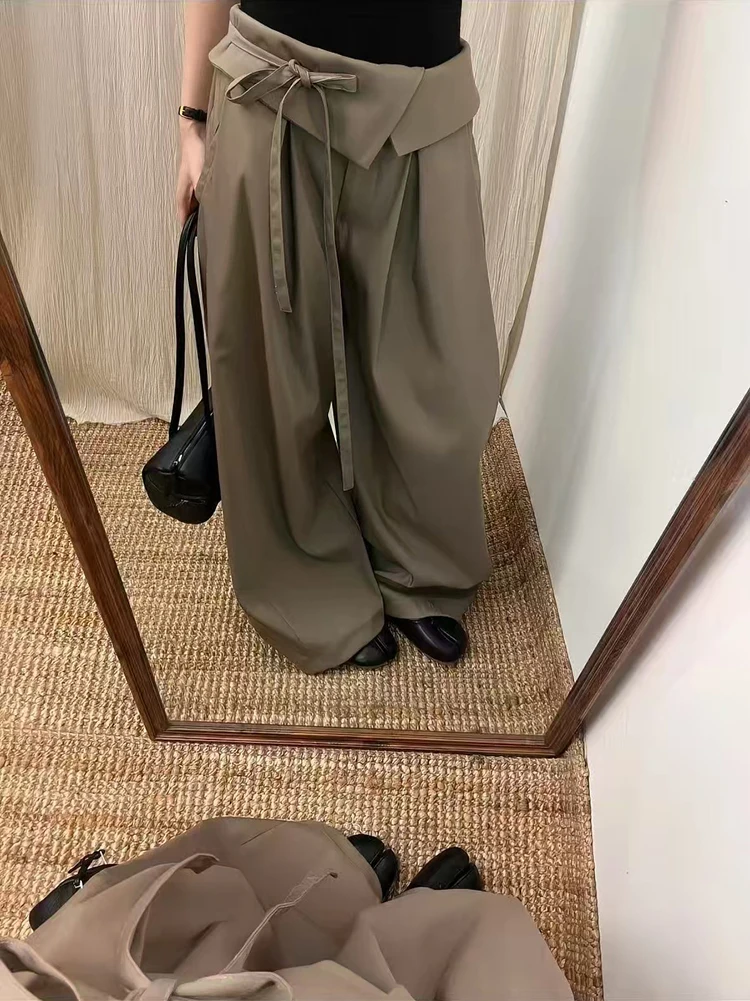 Design-inspired Flattering Wide-leg Pants for Women - High-waisted Strappy Loose- fit Casual Pants - 2026 New Style