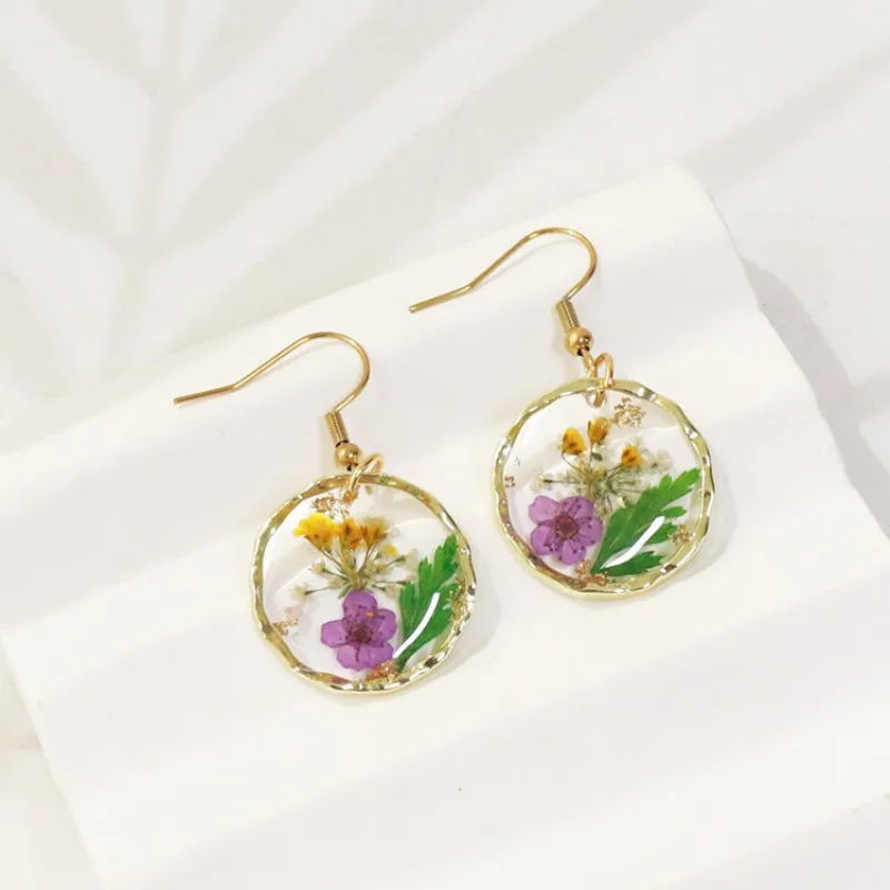 Handmaking Pressed Flower Earring Colorful Natural Flower Earring Wholesale Epoxy Resin Dried Flower Earring Custom Accessories