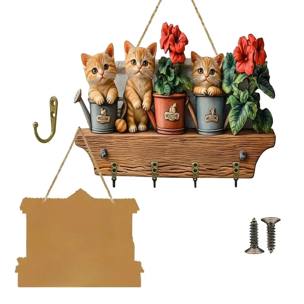 New 2D Flat Wooden Key Holder Wooden Wall Mounted House Key Holder House Shape Wall Key Rack Entryway Organization