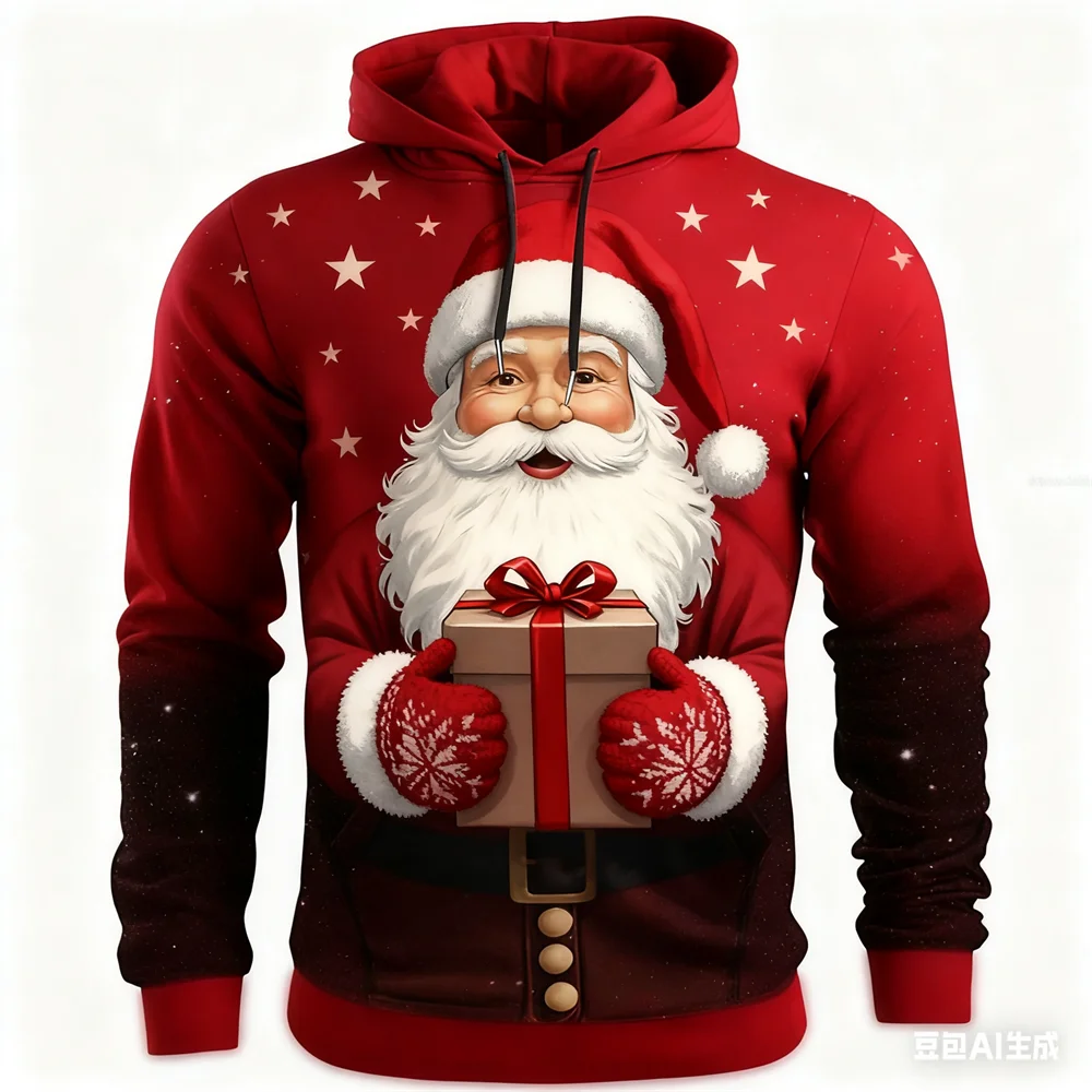 Autumn Men's Hoodie Christmas Fun Santa Claus pattern print man y2k clothing hoodies for man Winter new in hoodies & sweatshirts